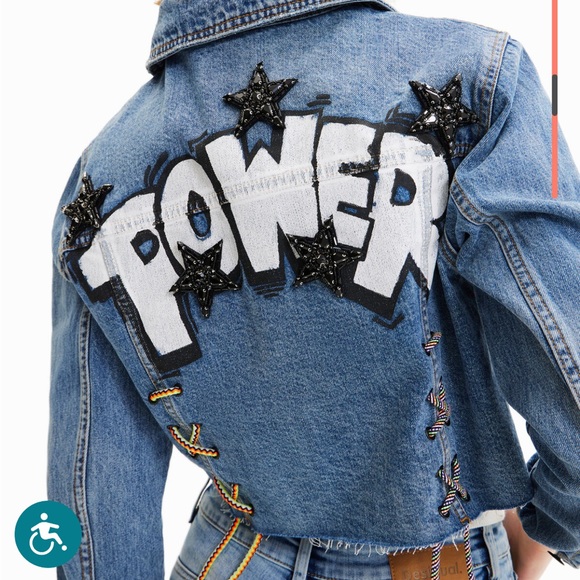Desigual Jackets & Blazers - Desigual cropped denim jacket embellishments power spellout protest